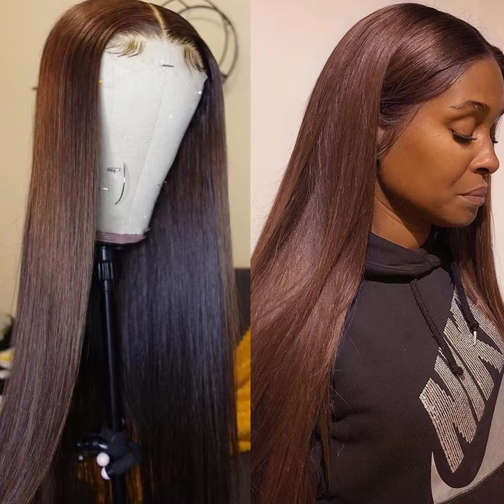 Lace Front Wig - Chocolate Brown 13X6 Straight Human Hair