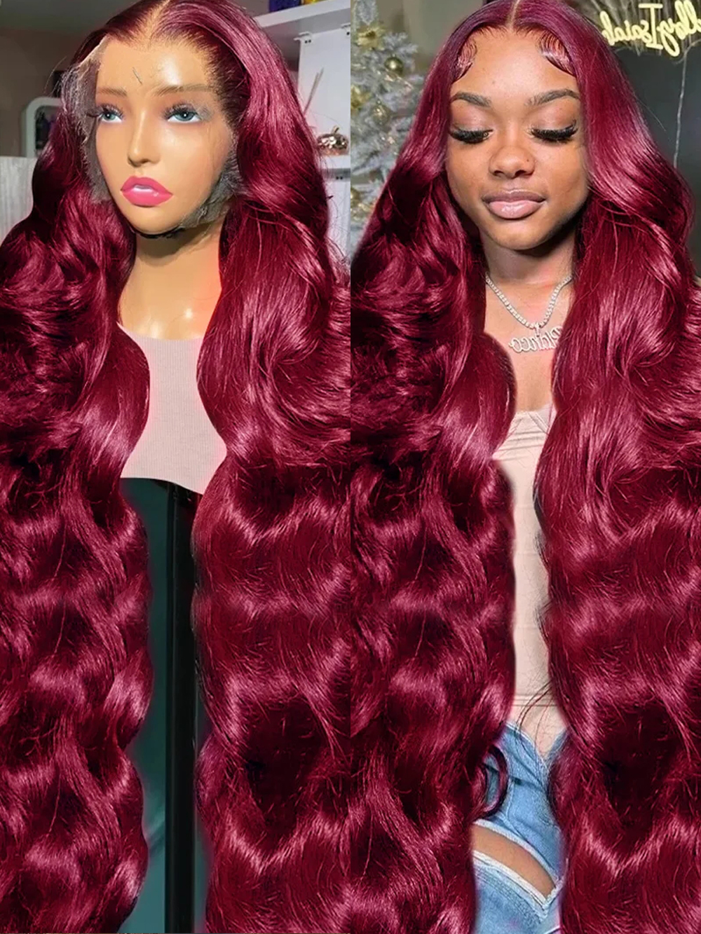 99j Burgundy Lace Front Human  - Lace Front Wig ulasan dan harga