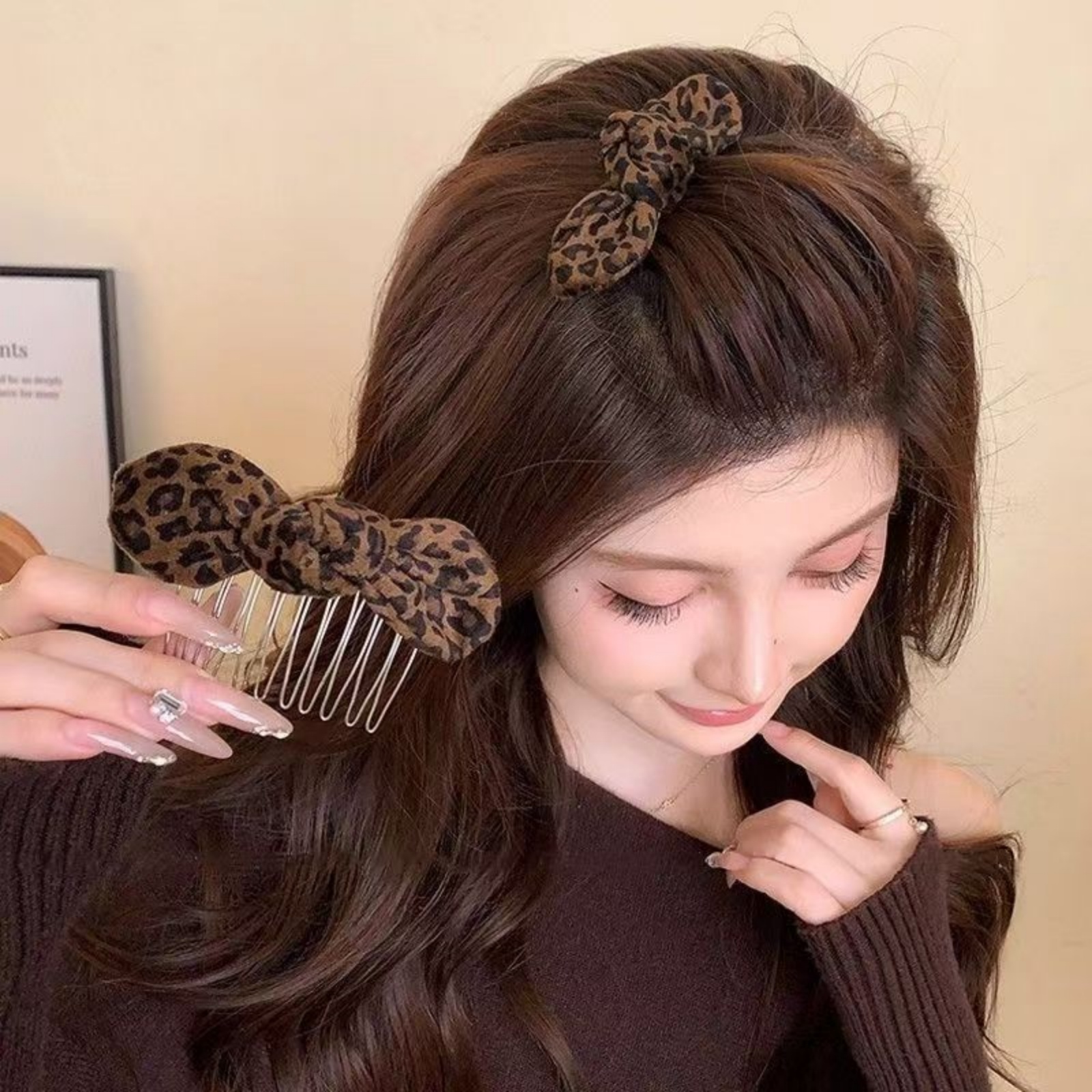1PCLeopard Print Bow Hair Comb - Hair Care Ingredients ulasan dan harga