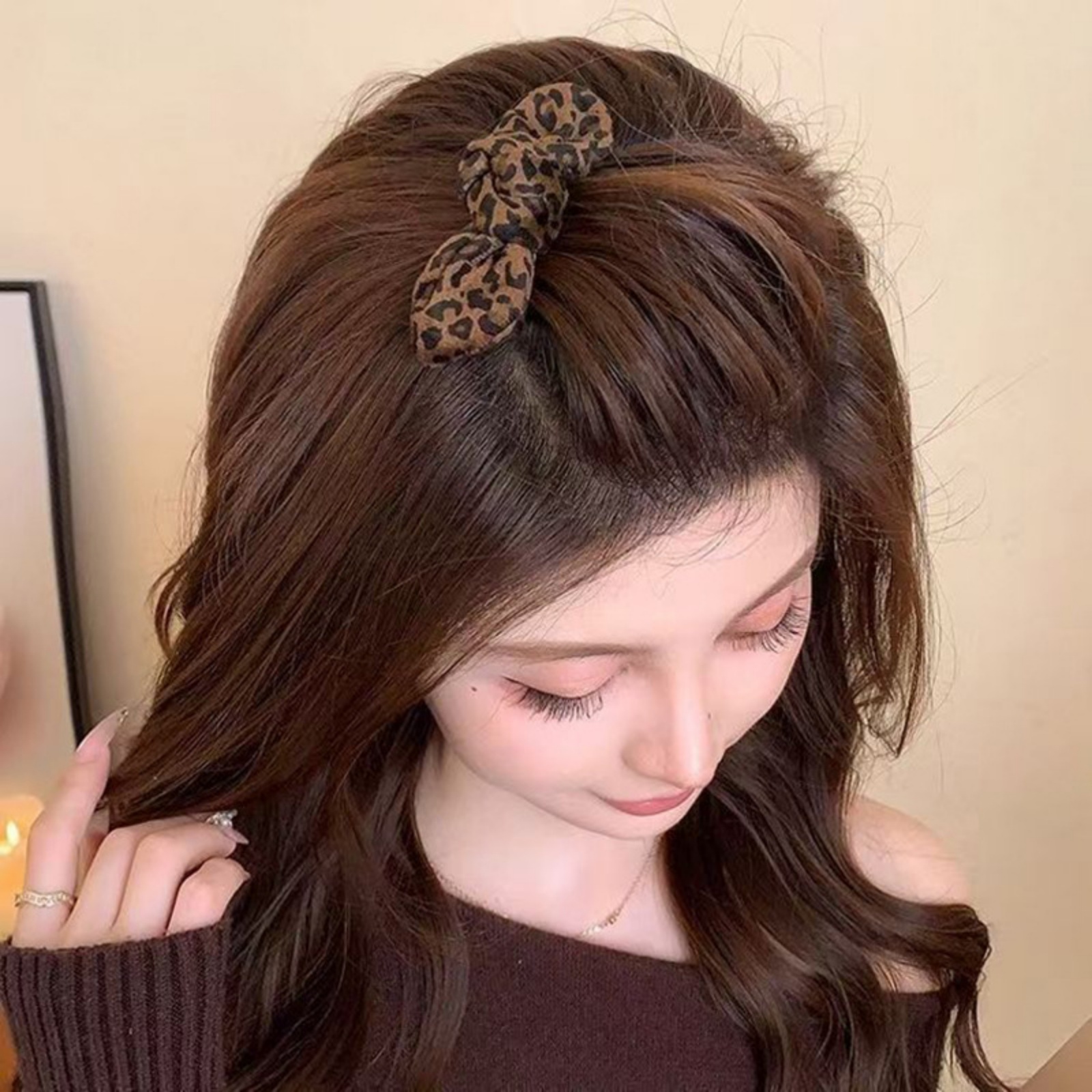 1PCLeopard Print Bow Hair Comb - Hair Care Ingredients ulasan dan harga