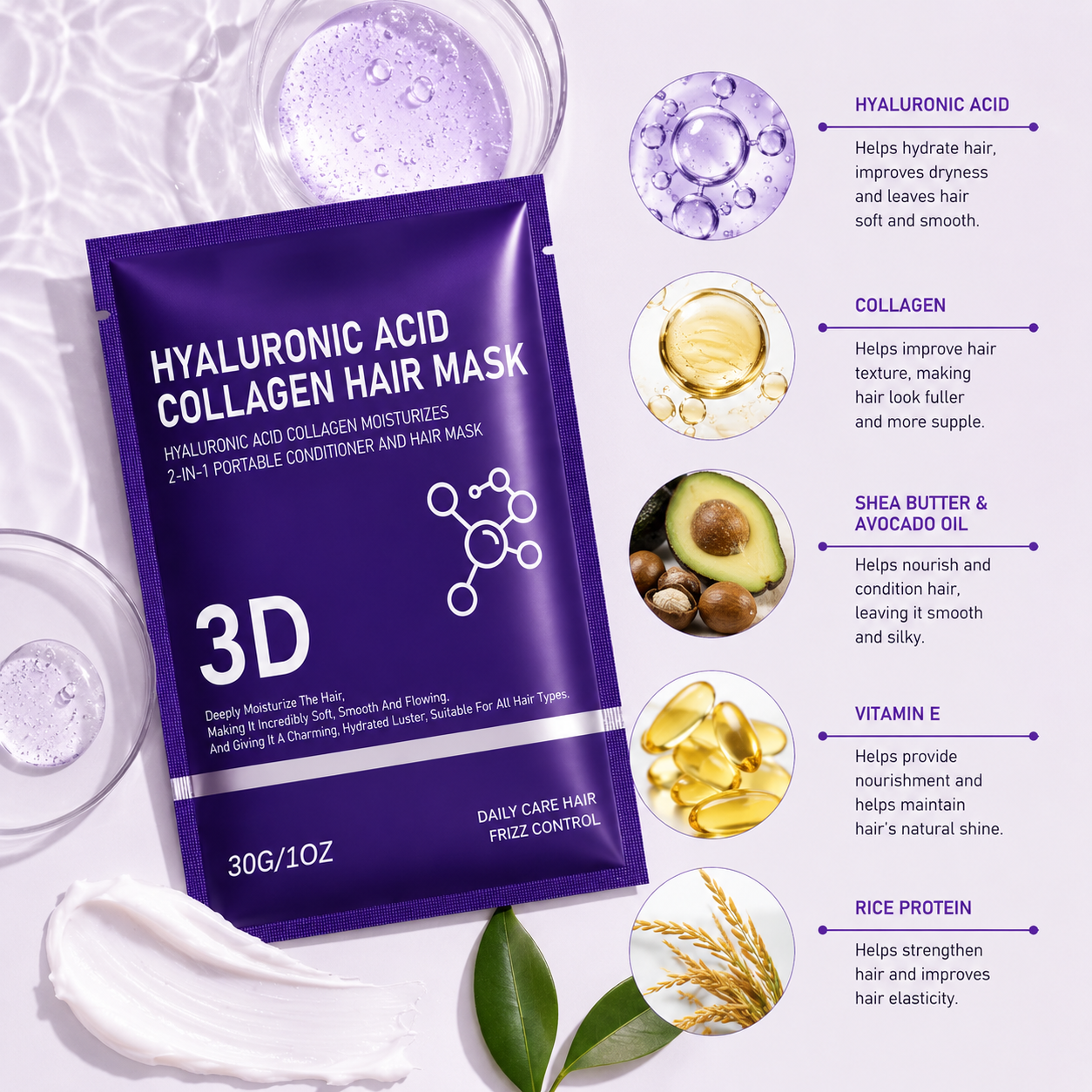 2/3/5 pack Hyaluronic Acid Hai - Hair Care Hair Mask ulasan dan harga