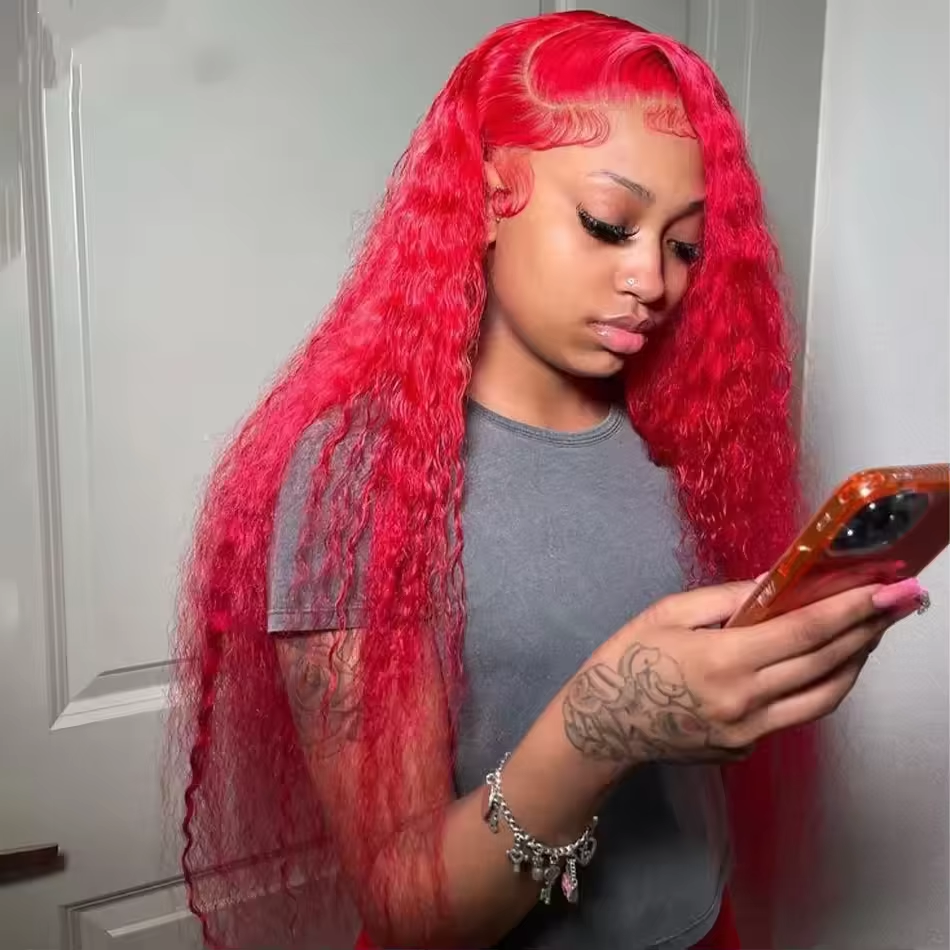 99J Burgundy Red Deep Wave Hum - Lace Front Wig ulasan dan harga