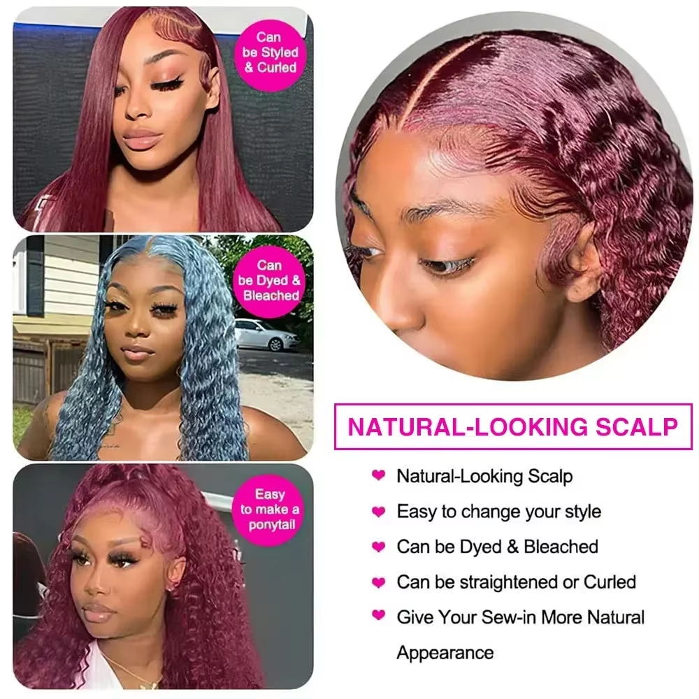 99J Burgundy Red Deep Wave Hum - Lace Front Wig ulasan dan harga