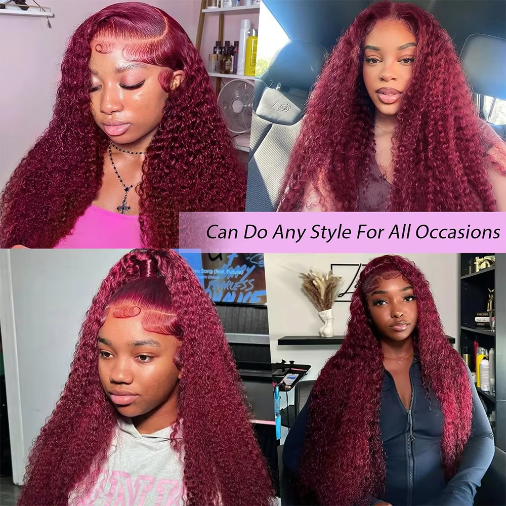 99J Burgundy Red Deep Wave Hum - Lace Front Wig ulasan dan harga